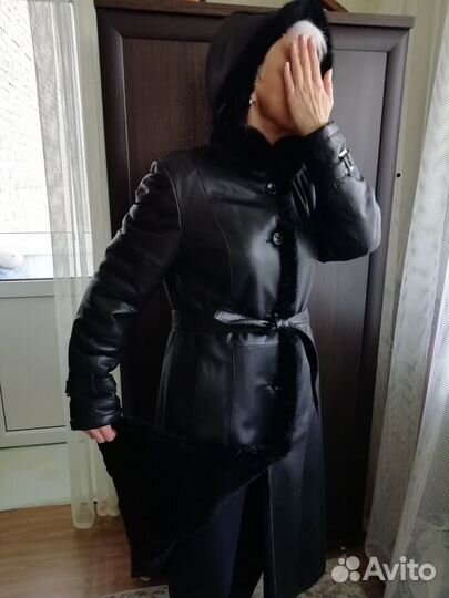 Зимнее кожаное пальто