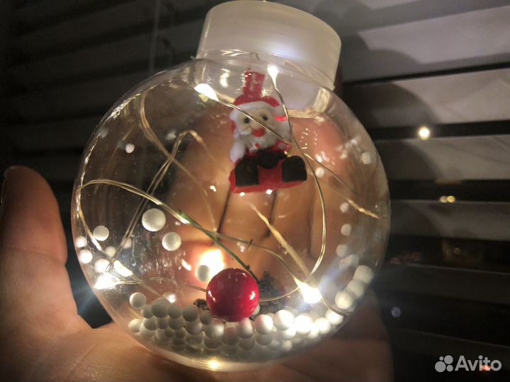 Гирлянда 10 шаров 3м снеговик и дед мороз снег