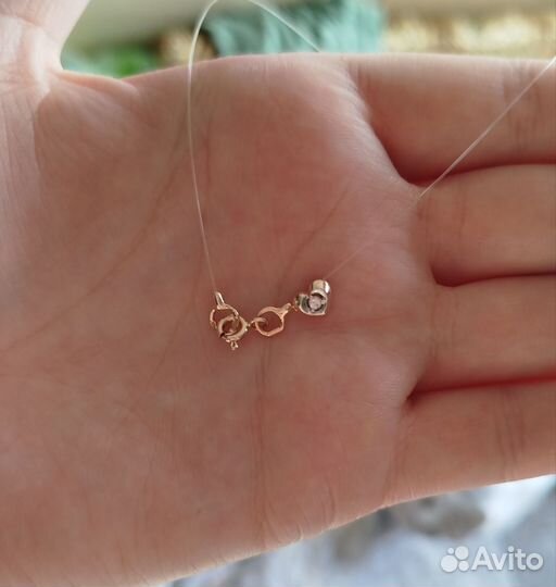 Золотое колье на леске,сердце,585