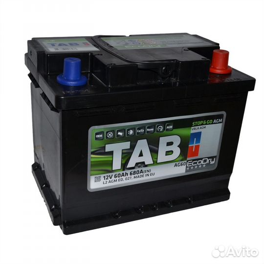 Автомобильный аккумулятор 60 TAB Eco Dry AGM обрат