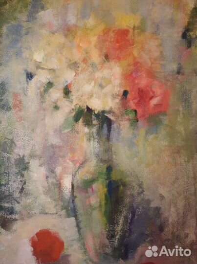 Картина темперой. Натюрморт с весенними цветами