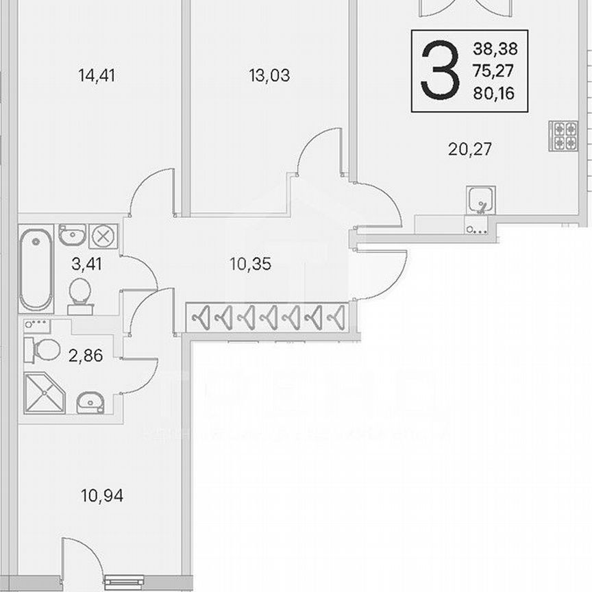 3-к. квартира, 75,3 м², 4/4 эт.