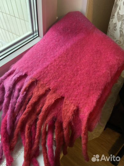 Шарф палантин розовый под мохер