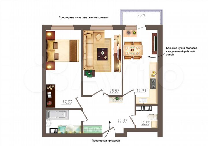 2-к. квартира, 66,5 м², 12/19 эт.