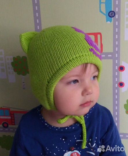 Детская двуслойная вязаная шапочка на 1,5- 2 года