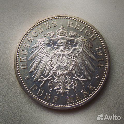 5 марок 1914 года Германия Пруссия вильгельм II