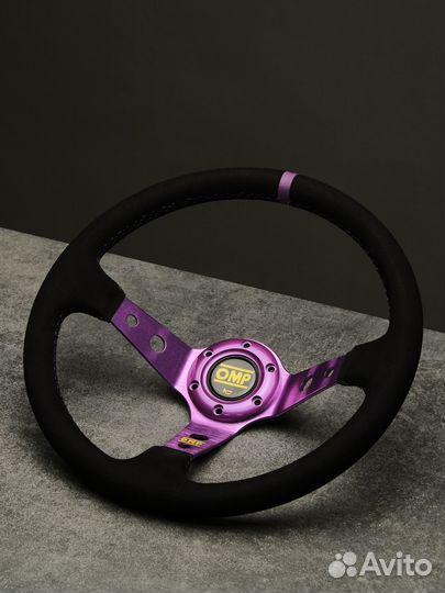 Спортивный руль omp фиолетовый замшевый