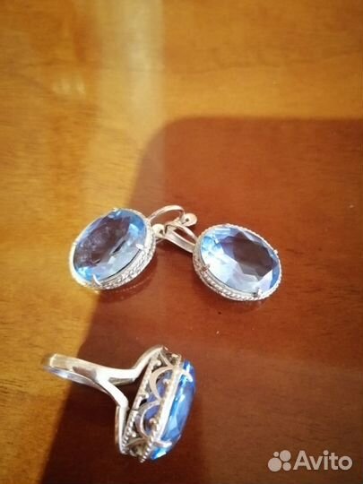 Серебряный комплект серьги и кольцо