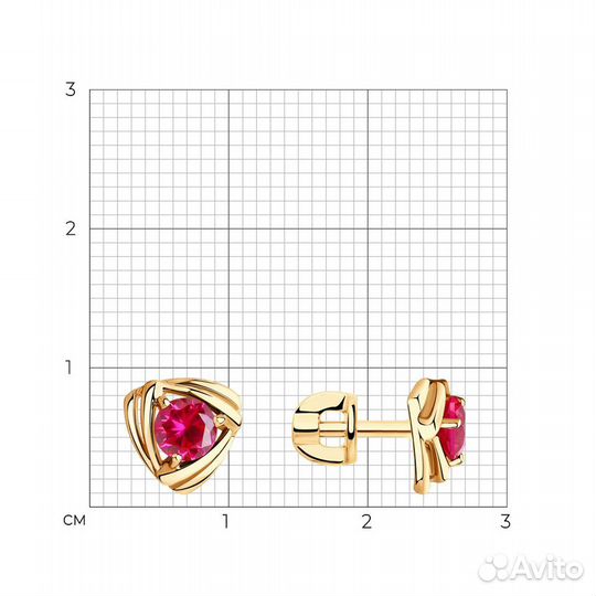 Серьги-пусеты с рубином-корундом новые 2,12 гр