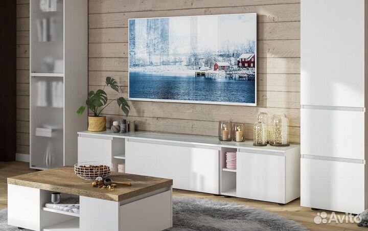 Модульная тв тумба с ящиками белая