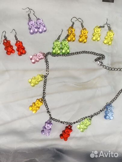 Сережки + ожерелье с мишками
