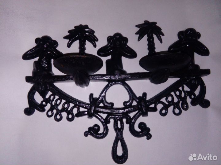 Подсвечник чугун литьё обезьяна ничего не слышу