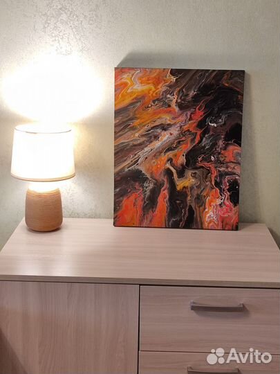 2 Картины диптих акрил огонь на черном