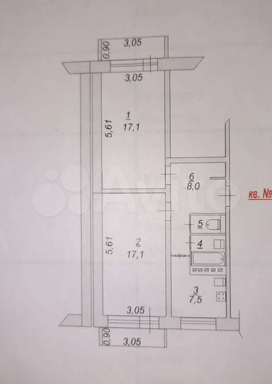 2-к. квартира, 53 м², 2/5 эт.