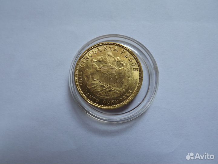 Золото 50песо 1926 Чили 10,17гр очень редкая