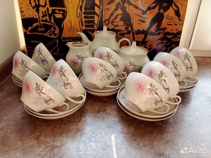 Сервиз чайный Хризантема, Дулево блюда кувшин Рига