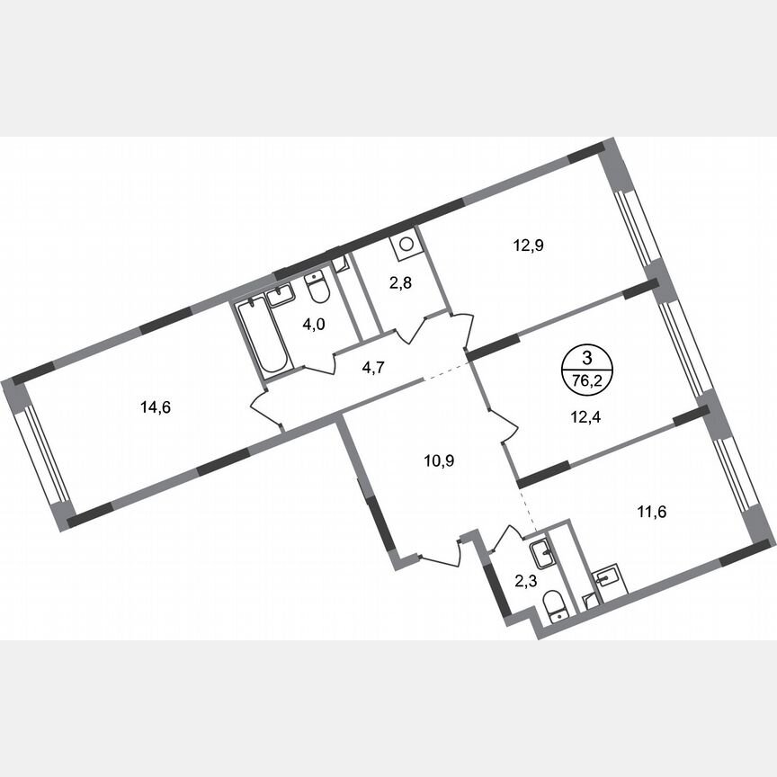 3-к. квартира, 76,2 м², 3/17 эт.