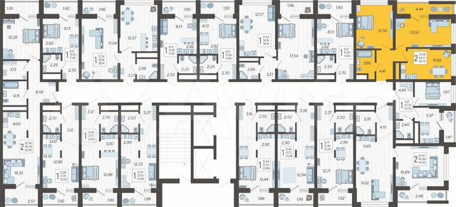2-к. квартира, 48,8 м², 3/19 эт.
