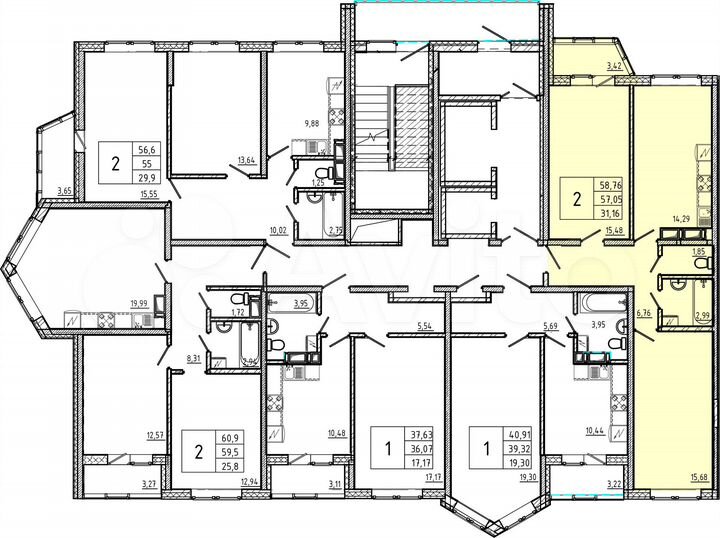 2-к. квартира, 58,8 м², 9/18 эт.