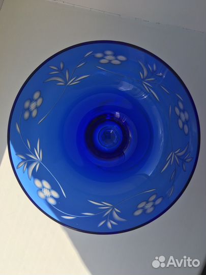Конфетница синее кобальтовое стекло СССР