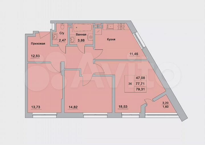 3-к. квартира, 79,3 м², 14/15 эт.