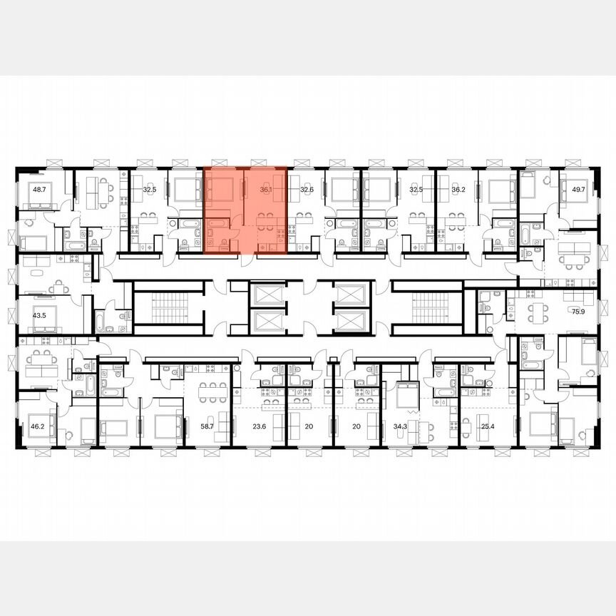 1-к. квартира, 36,1 м², 16/25 эт.