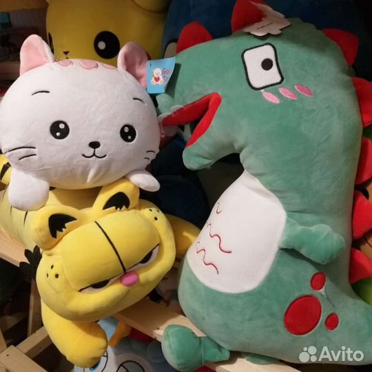 Мягкие игрушки новые акула, стич, авокадо, пикачу