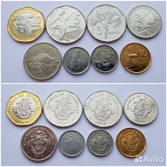 Монеты Сейшелы, Индонезия, США