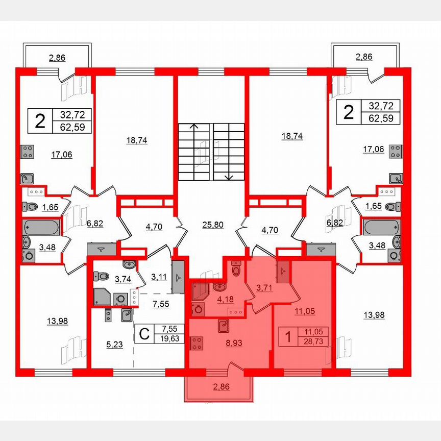 1-к. квартира, 28,7 м², 4/4 эт.