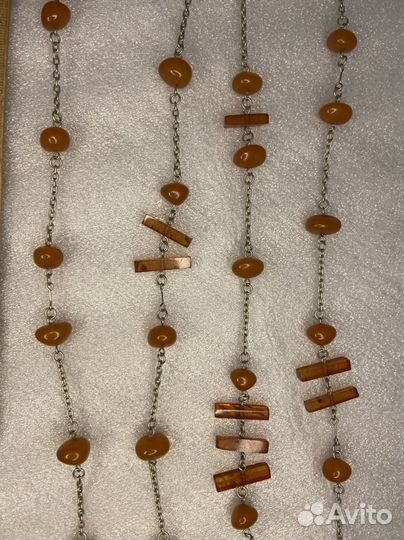 Бусы колье Янтарь Длинные металл СССР