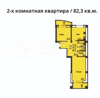 2-к. квартира, 77,8 м², 1/16 эт.