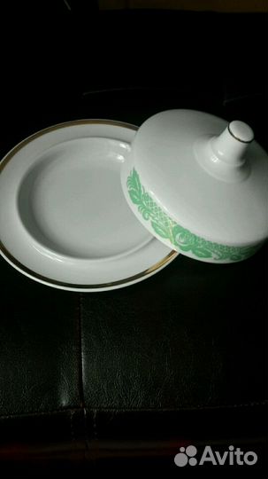 Масленка Дулево фарфор СССР, Молочник Riga, Тарелк