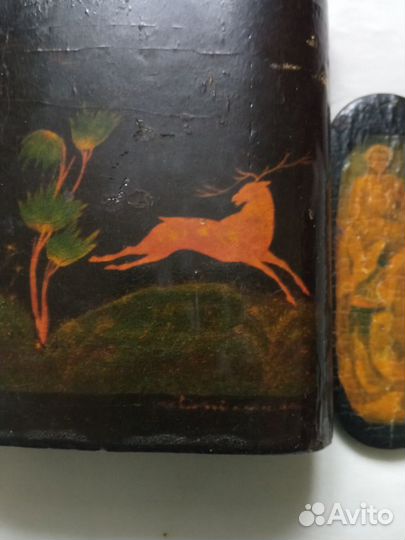 Старинные вещи дерево черный лак папье маше Палех