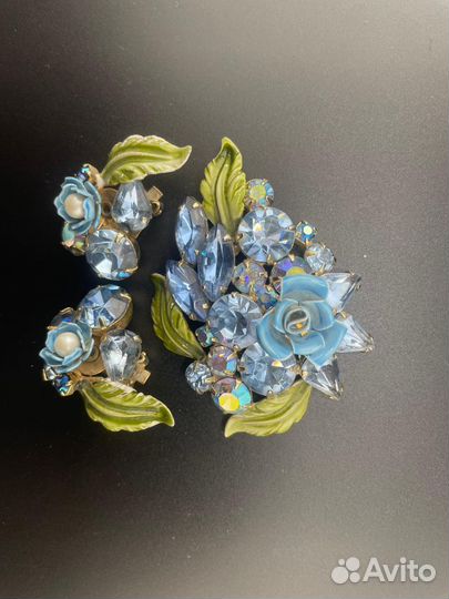 Н-р Coro незабудки брошь клипсы тремблер винтаж