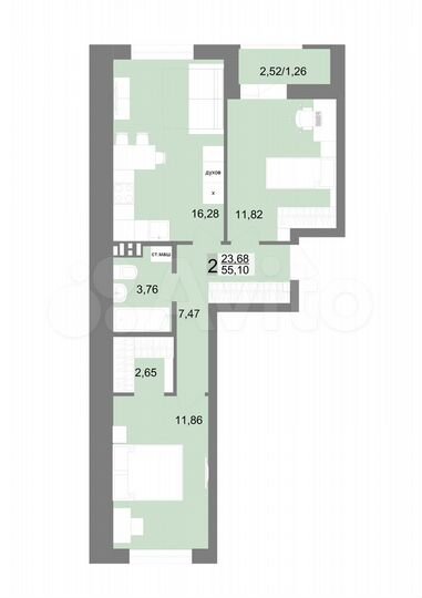 2-к. квартира, 55,1 м², 8/10 эт.