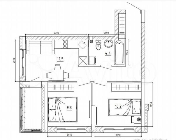 2-к. квартира, 55,1 м², 1/15 эт.