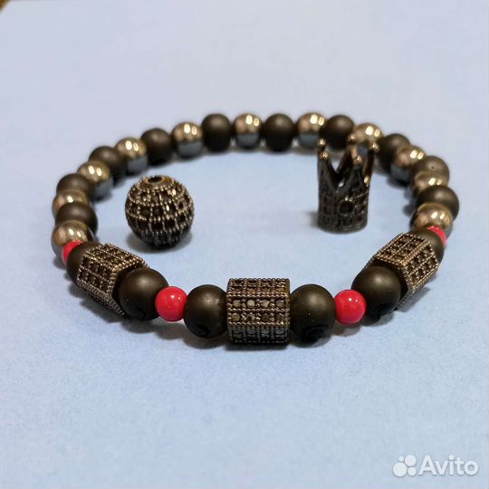 Браслет мужской женский (агат, гематит, гранат)
