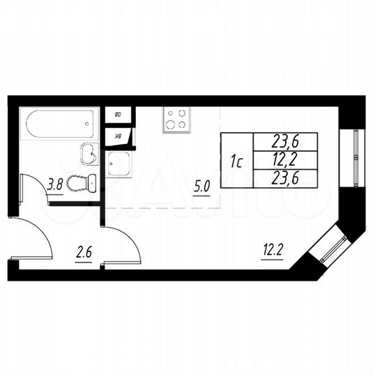 Квартира-студия, 23,6 м², 1/3 эт.