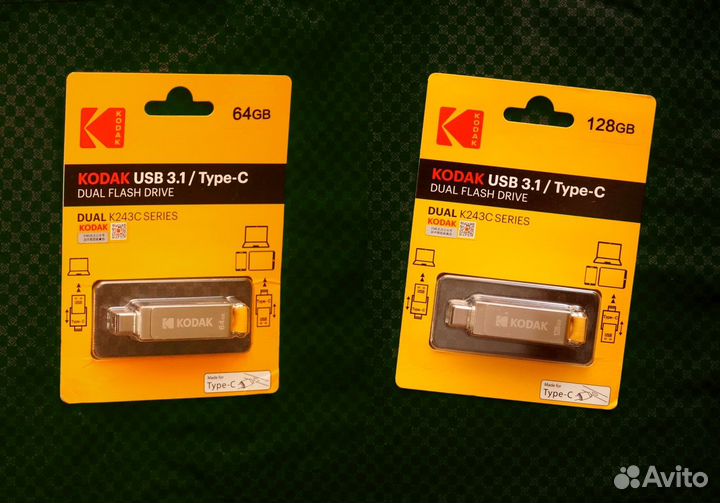 Флешка Kodak 2в1-м 32 - 128 гб Type-C–USB 3.1 OTG