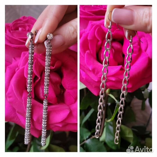 Серьги. Корея. Кристаллы Swarovski,цирконы