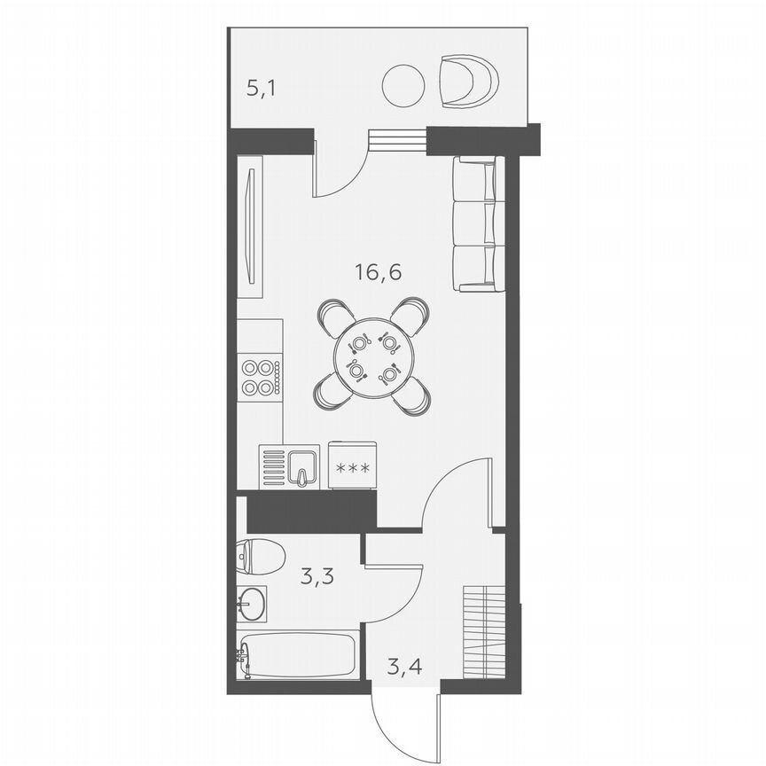 Квартира-студия, 24,8 м², 24/25 эт.