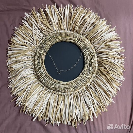 Зеркало в бохо стиле плетеное рафия на заказ