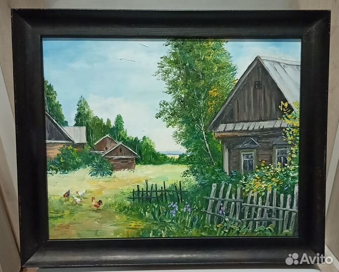 Картина деревенский пейзаж маслом 24х30 см