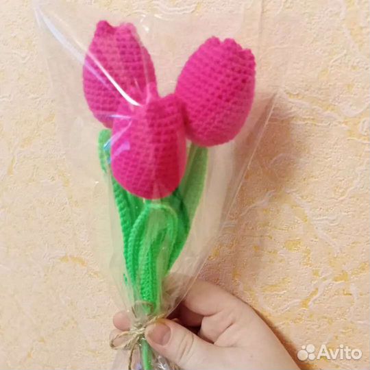 Вязанные тюльпаны букет из 3 шт