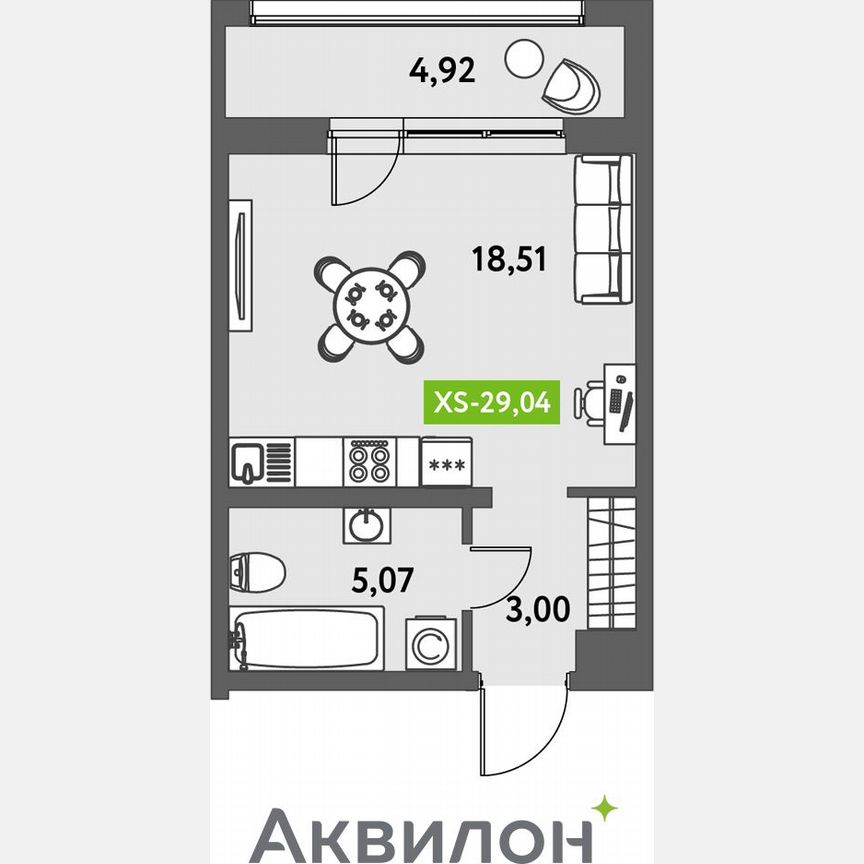 Квартира-студия, 30,1 м², 2/12 эт.