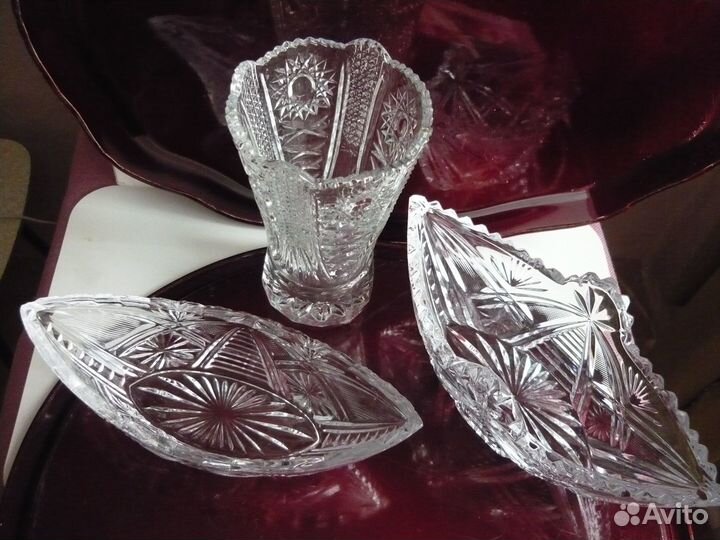 Вазы - лодочки и под цветы,хрусталь Гусь-Хр.,СССР