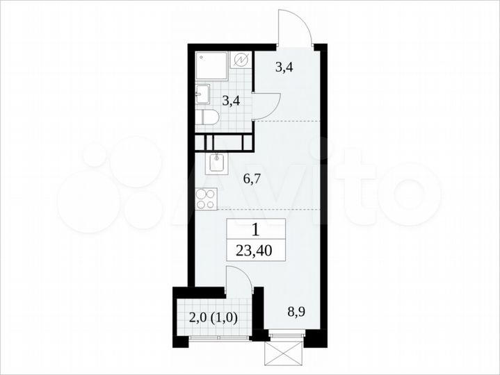 Квартира-студия, 23,4 м², 12/17 эт.