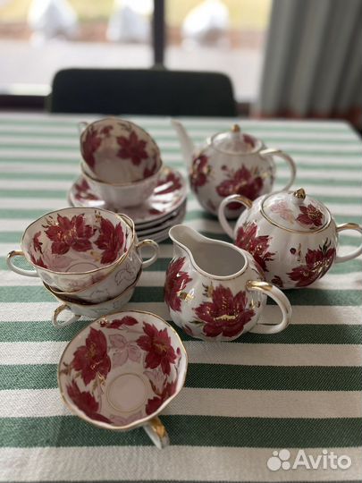 Сервиз чайный Дулёво Малиновые астры, 1958-59 гг