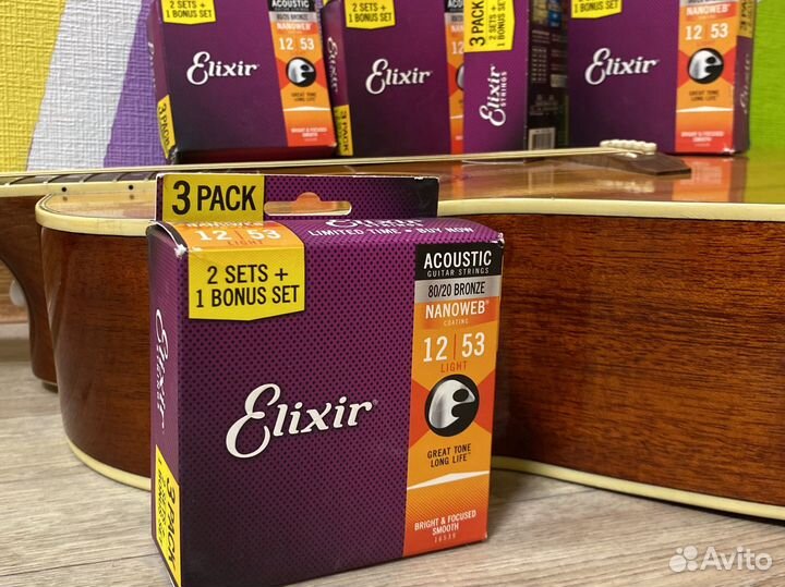 Elixir 12-53 струны для акустической гитары 3в1