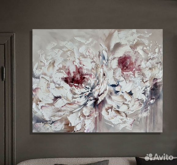 Картина маслом с абстрактными пионами. Пионы масло